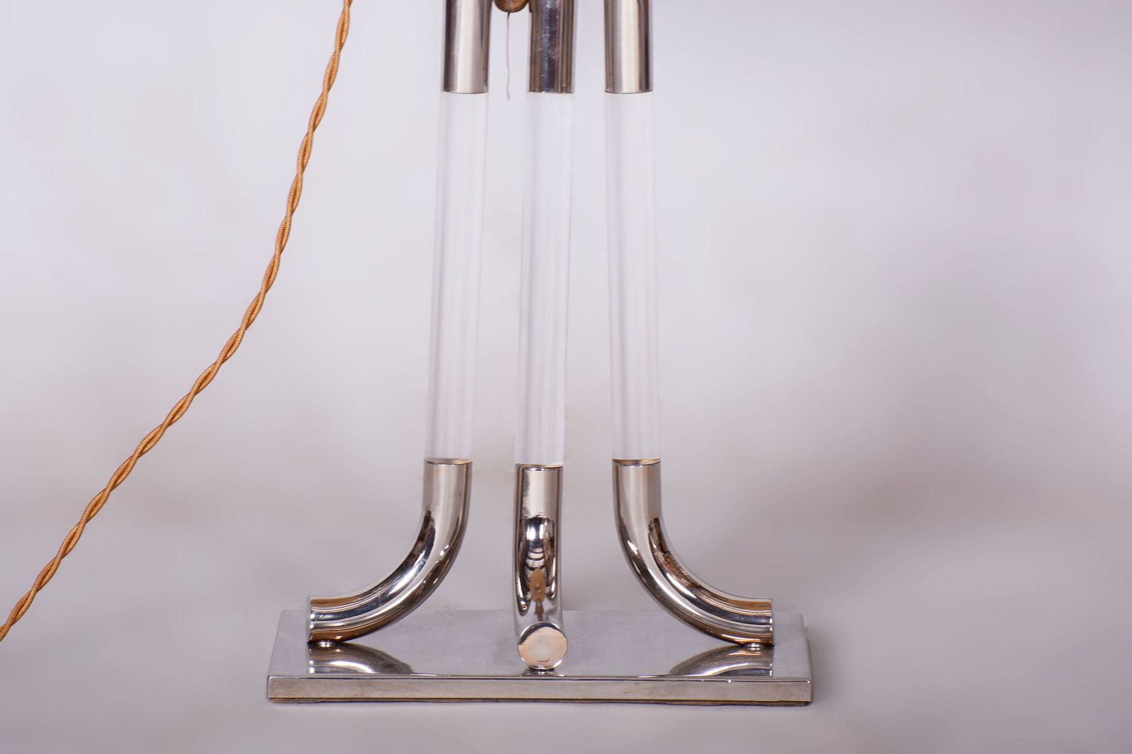 Restored Mid Century Table Lamp, Chrome Plated Steel, Glass, Italy, 1970s photo for sale