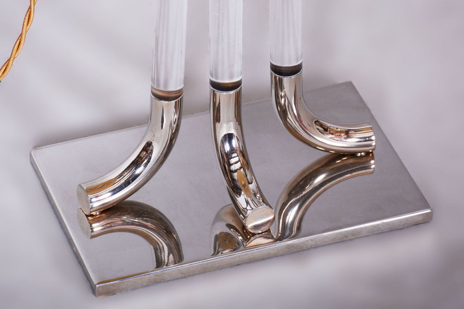Restored Mid Century Table Lamp, Chrome Plated Steel, Glass, Italy, 1970s photo 750.0