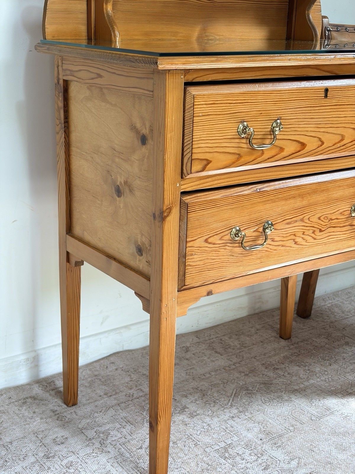 Antique Edwardian Pine Dressing Chest Table Vanity Swing Mirror 2 Drawers Glass photo furniture