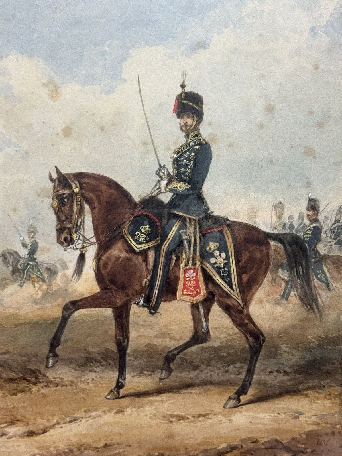 Royal Hussars Military Illustration Watercolour By Henry Martens Circa 1850 photo Art