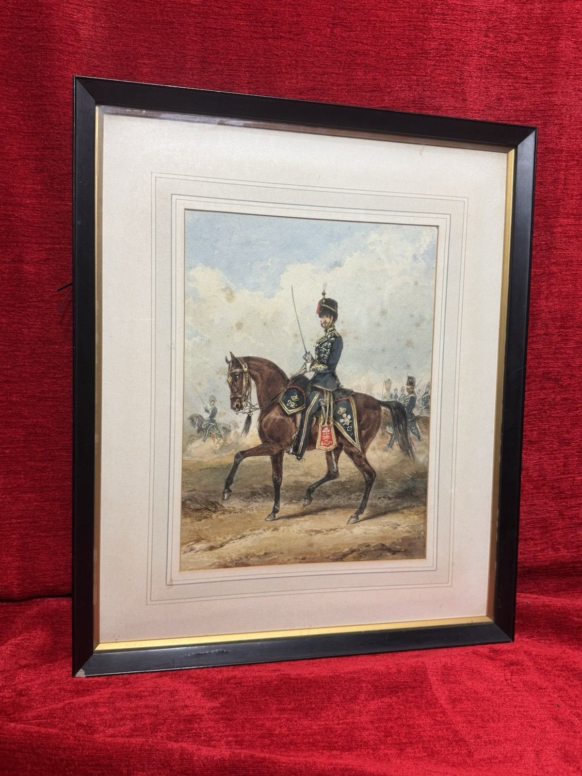 Royal Hussars Military Illustration Watercolour By Henry Martens Circa 1850 photo vinterior