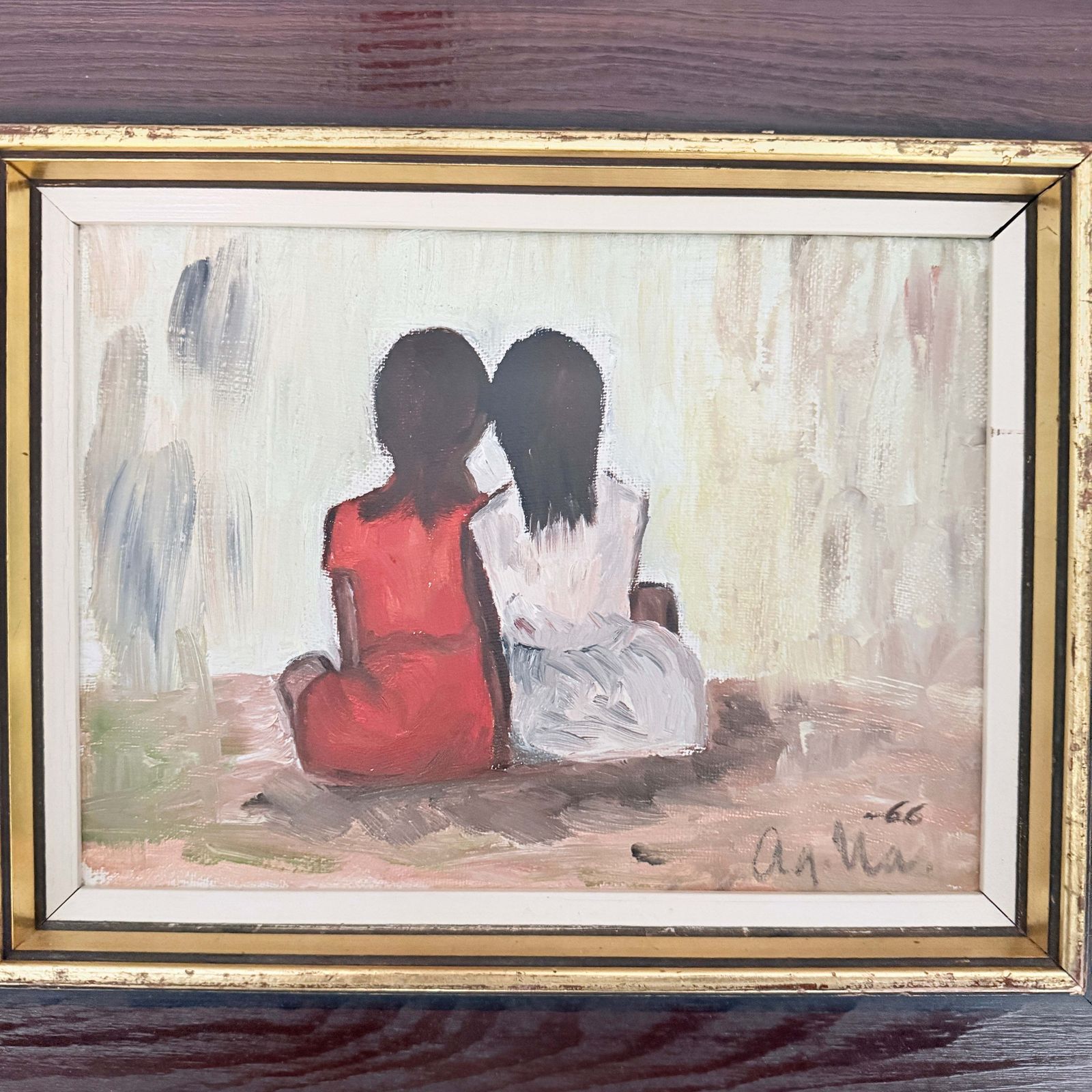 Whispered Thoughts, 1966. Vintage Zweeds olieschilderij. photo furniture