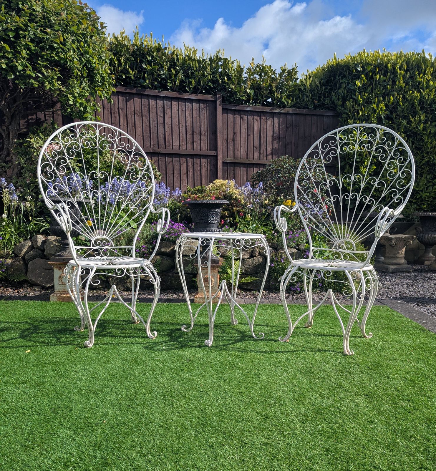Vintage Peacock Metal Patio Set Scrolling Pierced Detail Delivery Available 0323