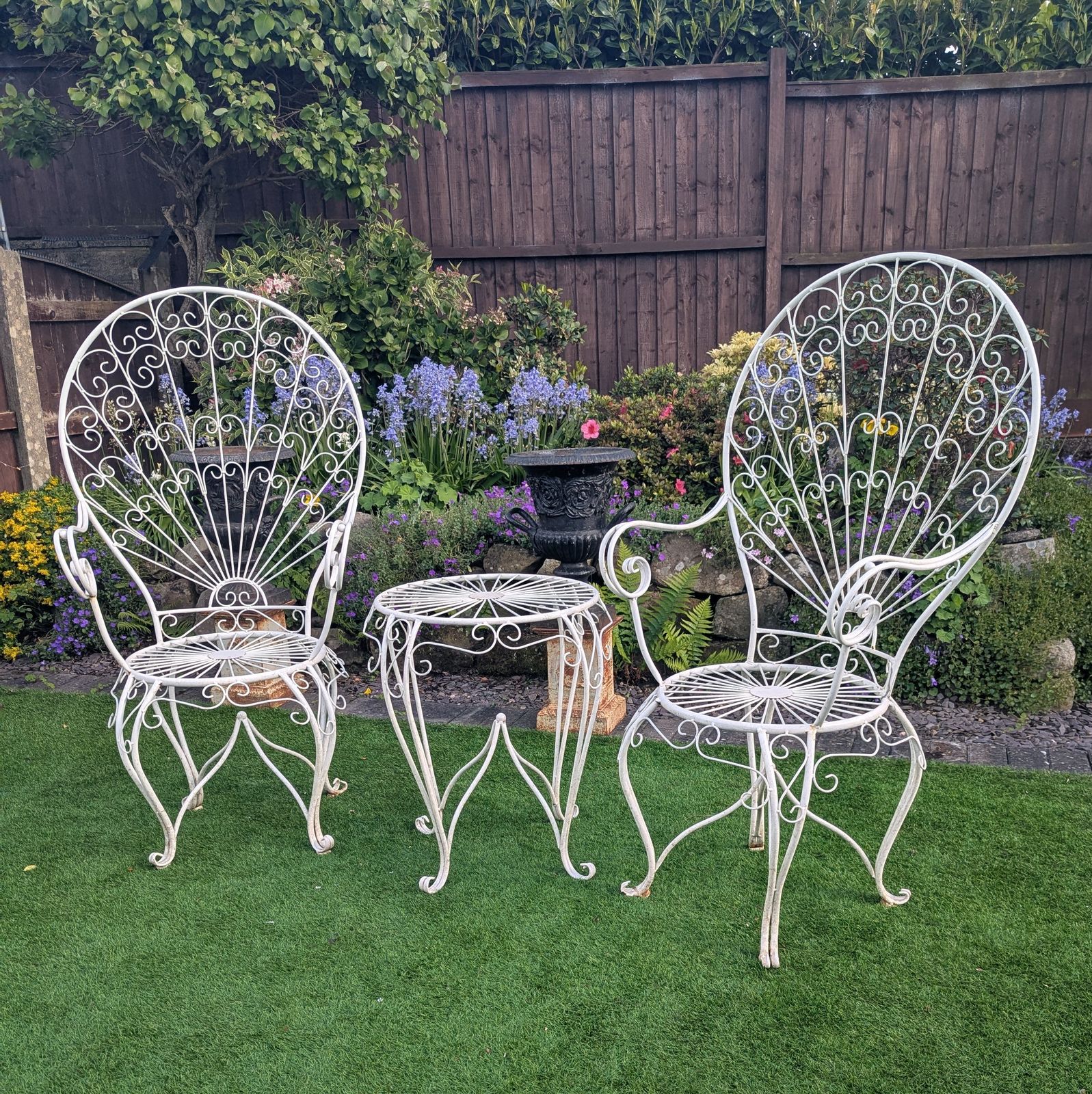 Vintage Peacock Metal Patio Set Scrolling Pierced Detail Delivery Available 0323 photo 795.0