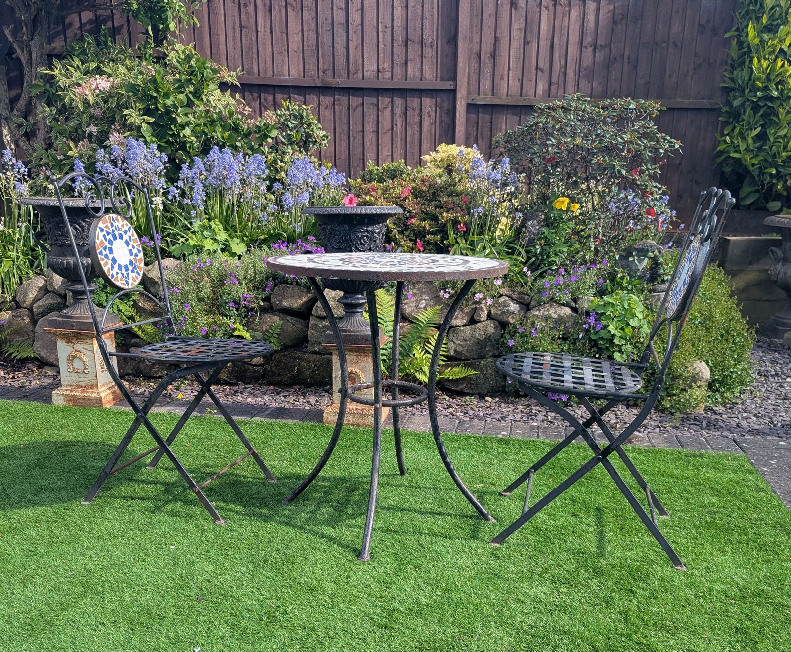 Vintage Metal Bistro Set With Mosaic Detail Delivery Available 0322 photo vintage