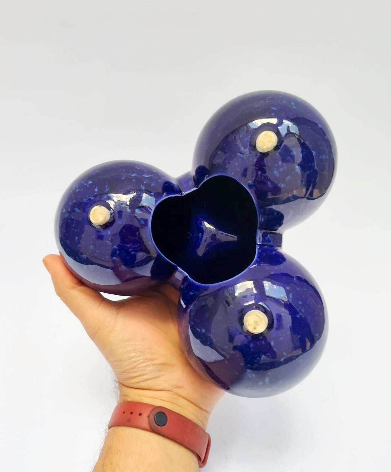 Vintage Blue Ceramic Ashtray, Space Age Design, 1970s Rigon Bertoncello Era, 3 Spheres photo buy