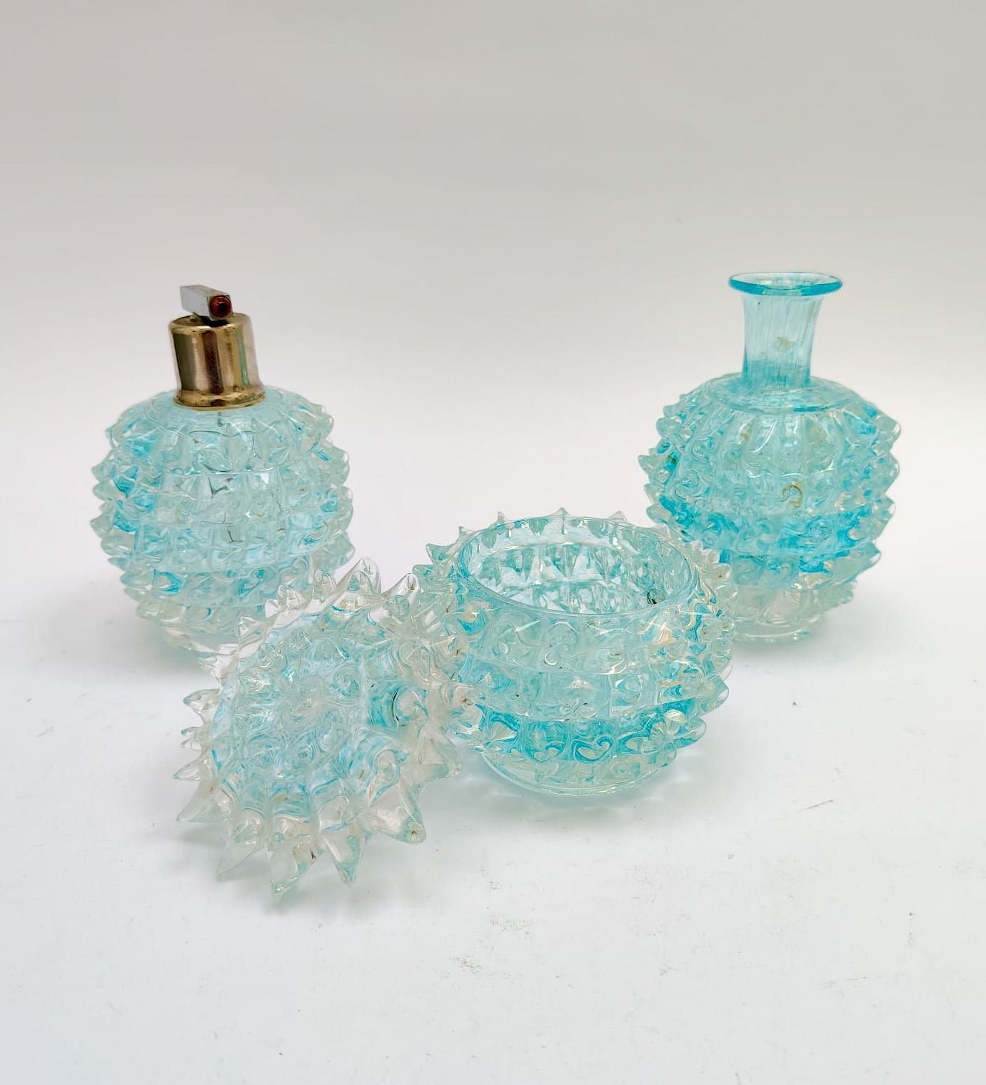 Ensemble de 3 flacons à parfum en verre de Murano, Acquamarina Rostrato, Barovier and Toso, design vintage années 1950 photo furniture
