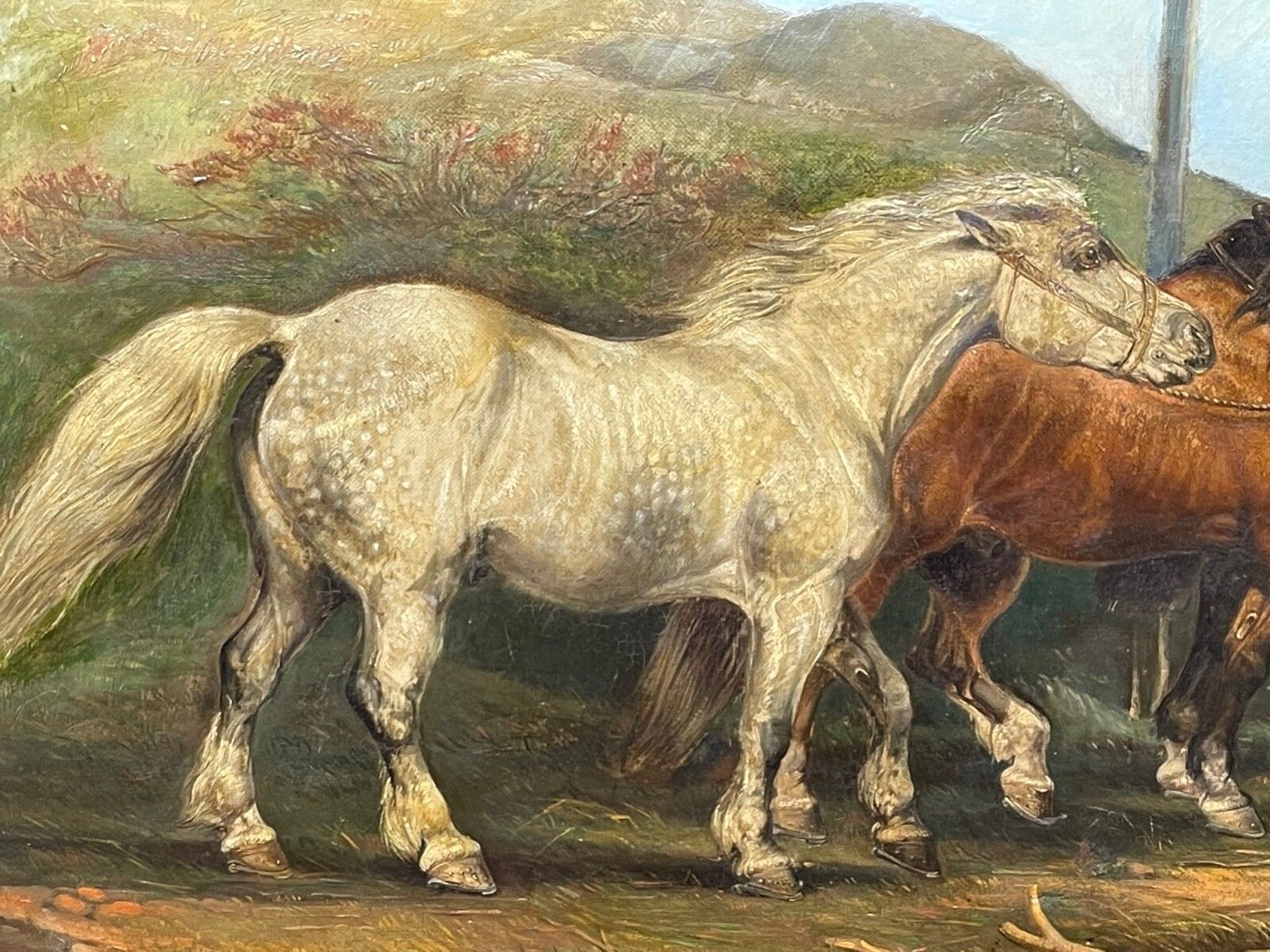 photo for sale 19th Century Equestrian Oil Painting Horses On The Road To Chester Signed By Edward Lloyd Ellesmere Gilt Framed