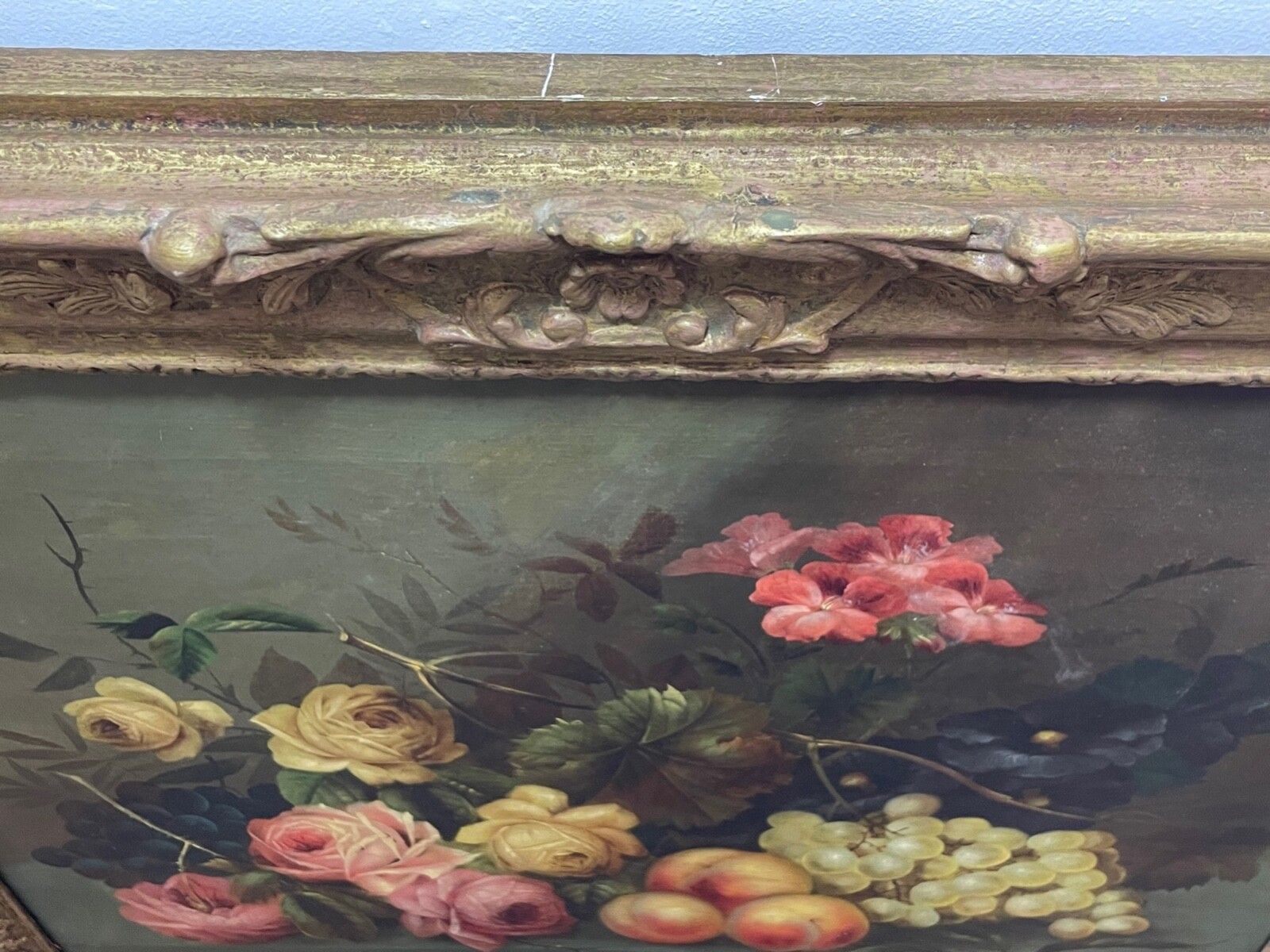 19e Eeuws Brits Kunstwerk Olieverfchilderij Stilleven Rozen, Perziken en Druiven van Edwin Steele photo buy