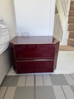 Pair Of Burgundy Acrylic And Brass Bedside Tables By Eric Maville In The 1970s. photo 1999.98