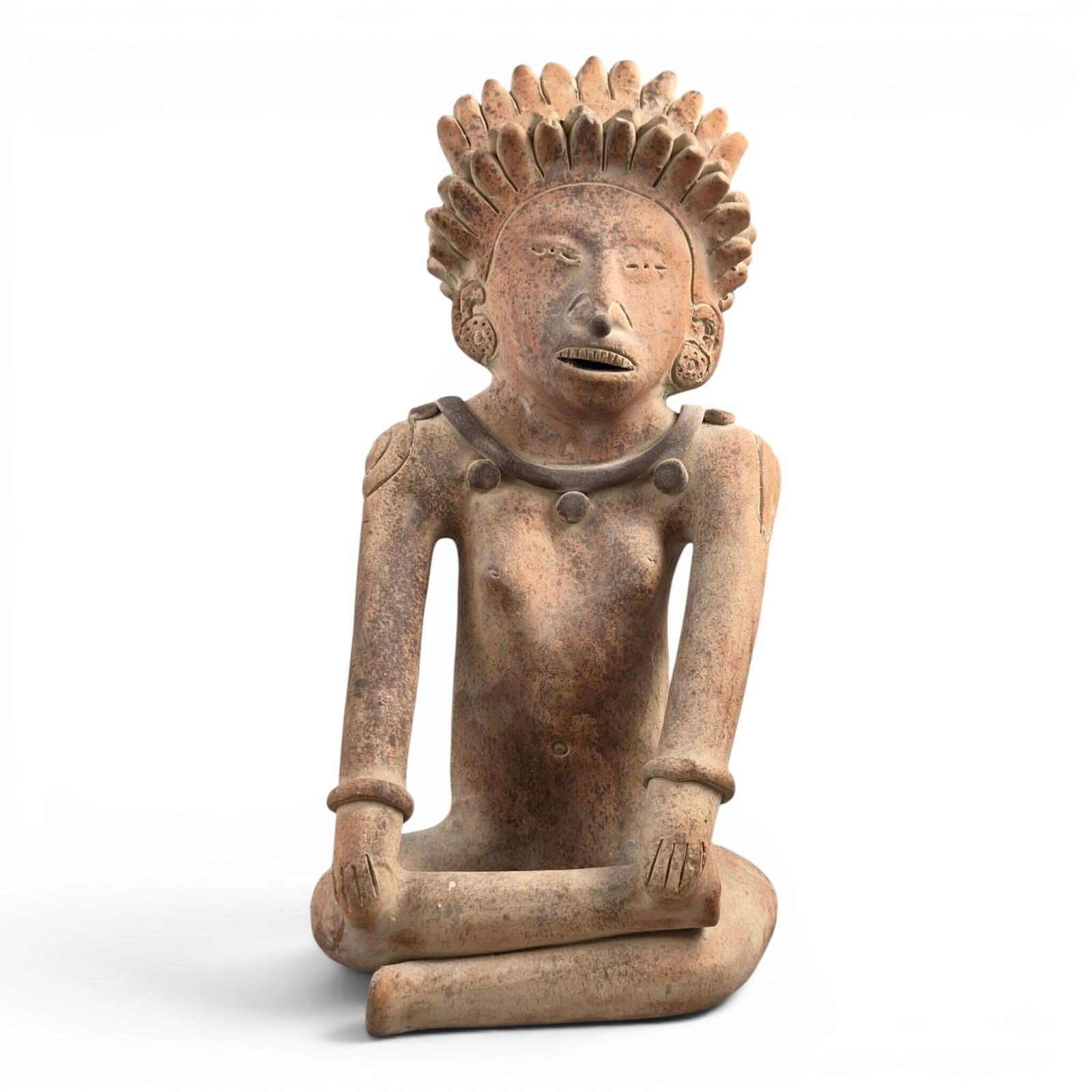 Large Decorative Jama Coaque Style Seated Figure Sculpture C.20th Century