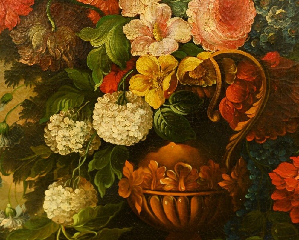 Flemish Oil Painting Floral Still Life Antique Art 1900 photo for sale