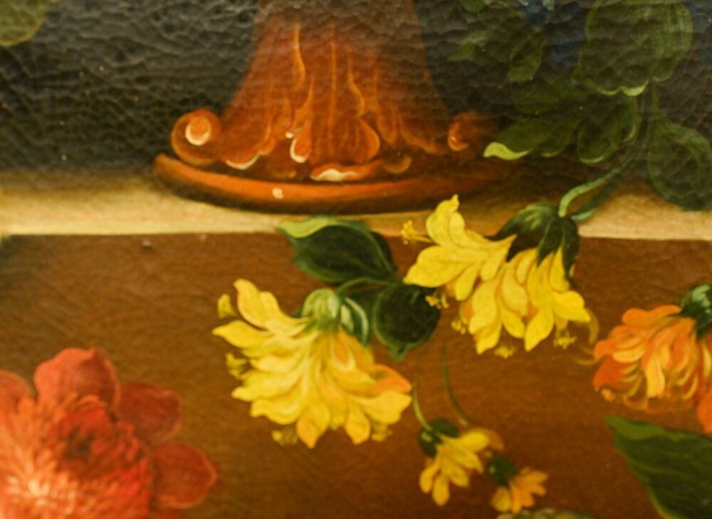 photo furniture Flemish Oil Painting Floral Still Life Antique Art 1900