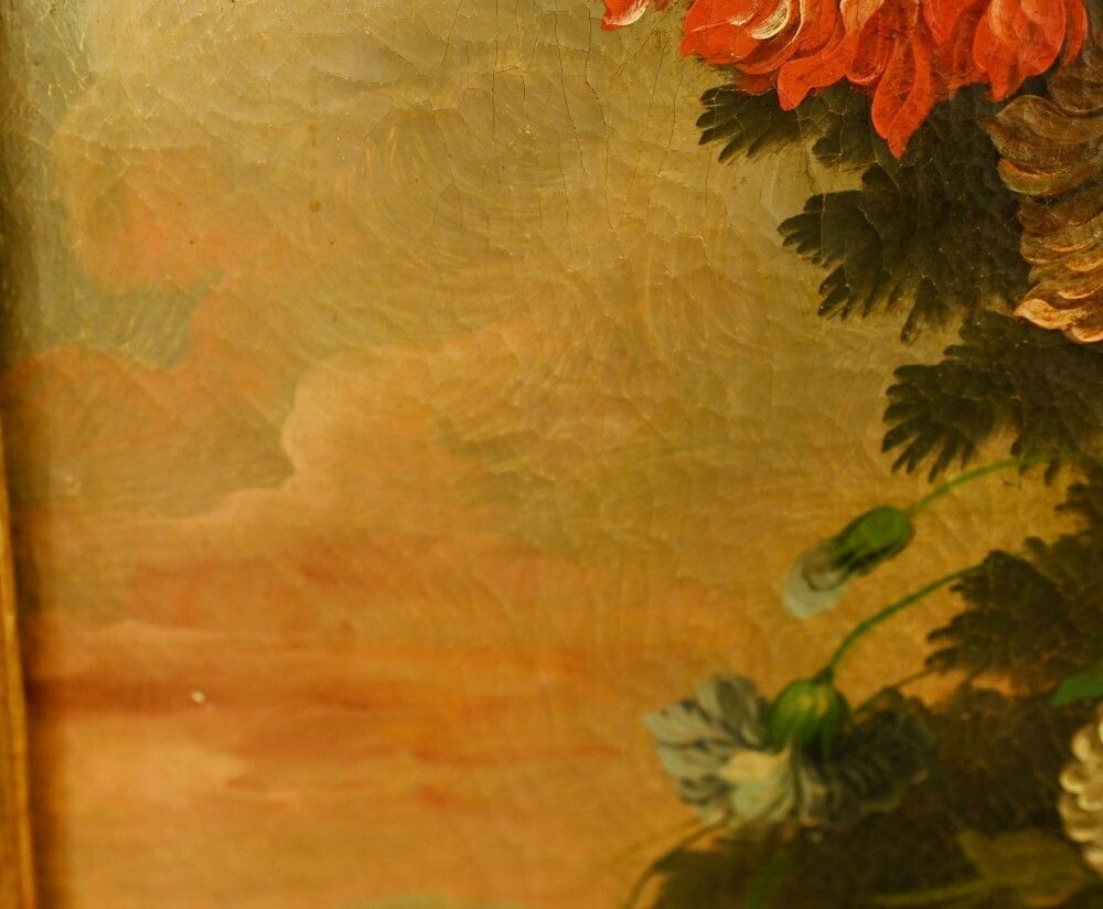 photo vintage Flemish Oil Painting Floral Still Life Antique Art 1900