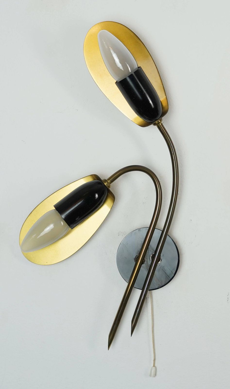 Pair Of 1950s Mid Century Sconces Wall Lamps Brass Black Metal photo Lighting