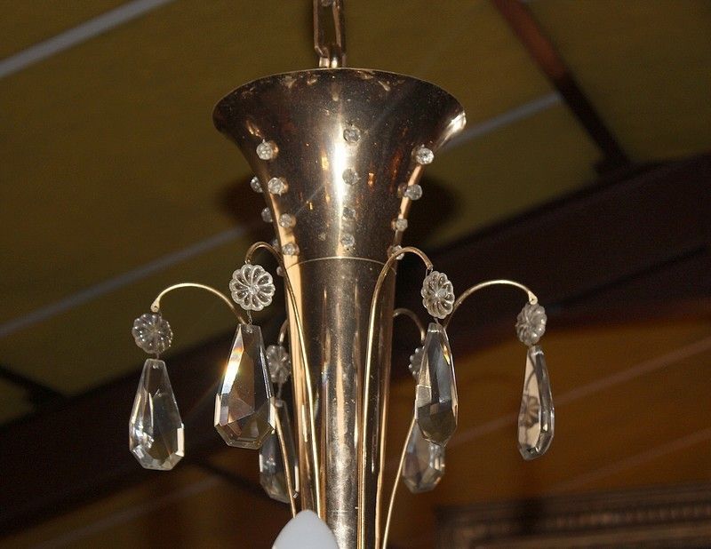 Golden Metal Chandelier Years 50/60 photo Lighting