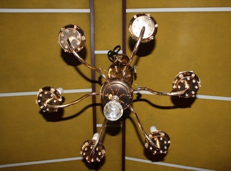 Golden Metal Chandelier Years 50/60 photo vinterior