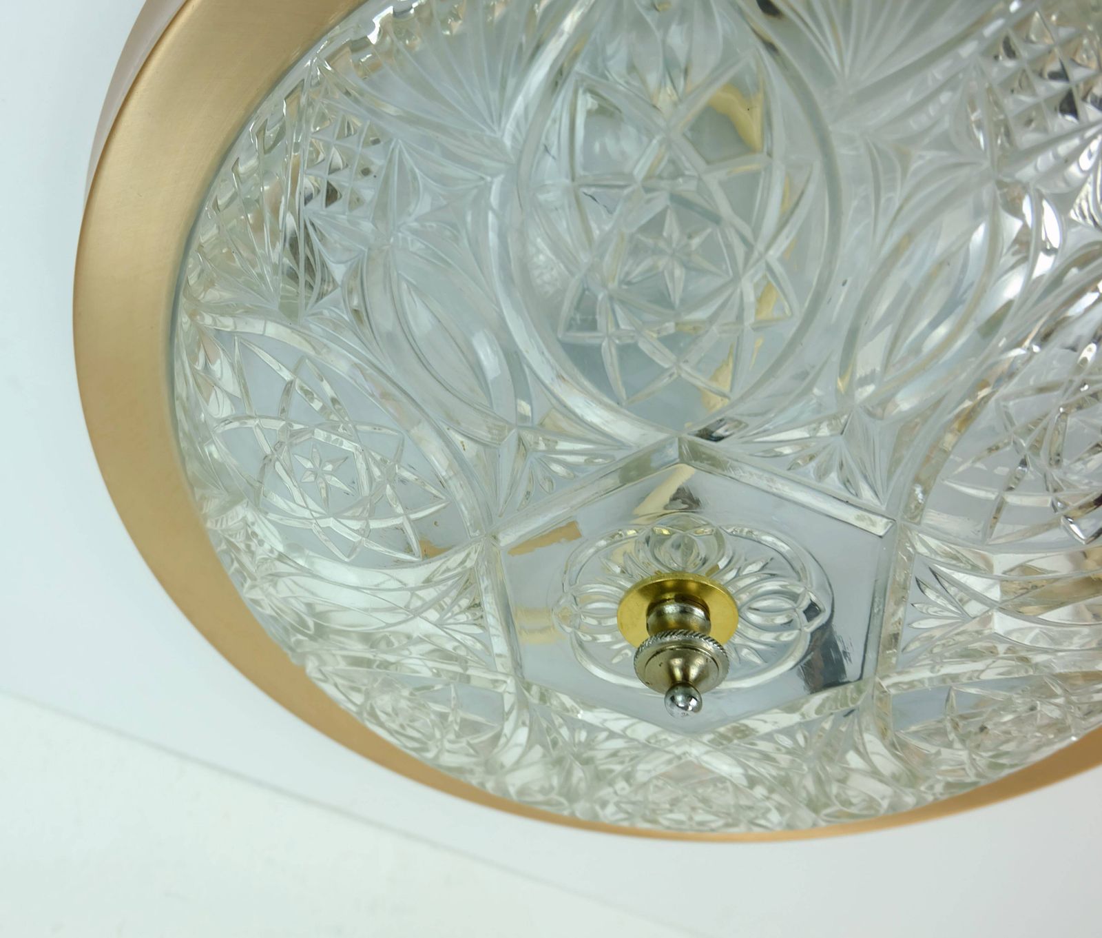 Mid Century Ceiling Lamp Flush Mount Textured Glass And Aluminum 1970s photo for sale