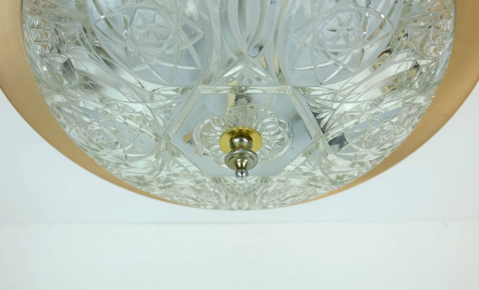 Mid-Century plafondlamp, opbouwmontage, gestructureerd glas en aluminium, jaren 1970 photo Verlichting
