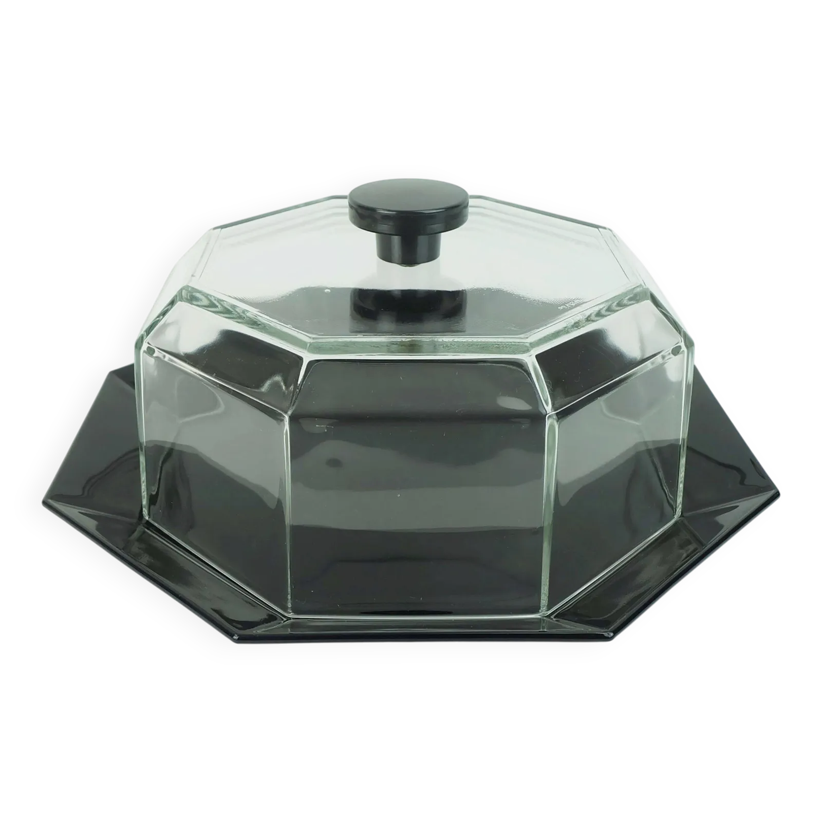 Présentoir à gâteau Arcoroc Octime en verre noir et verre transparent, cloche incluse