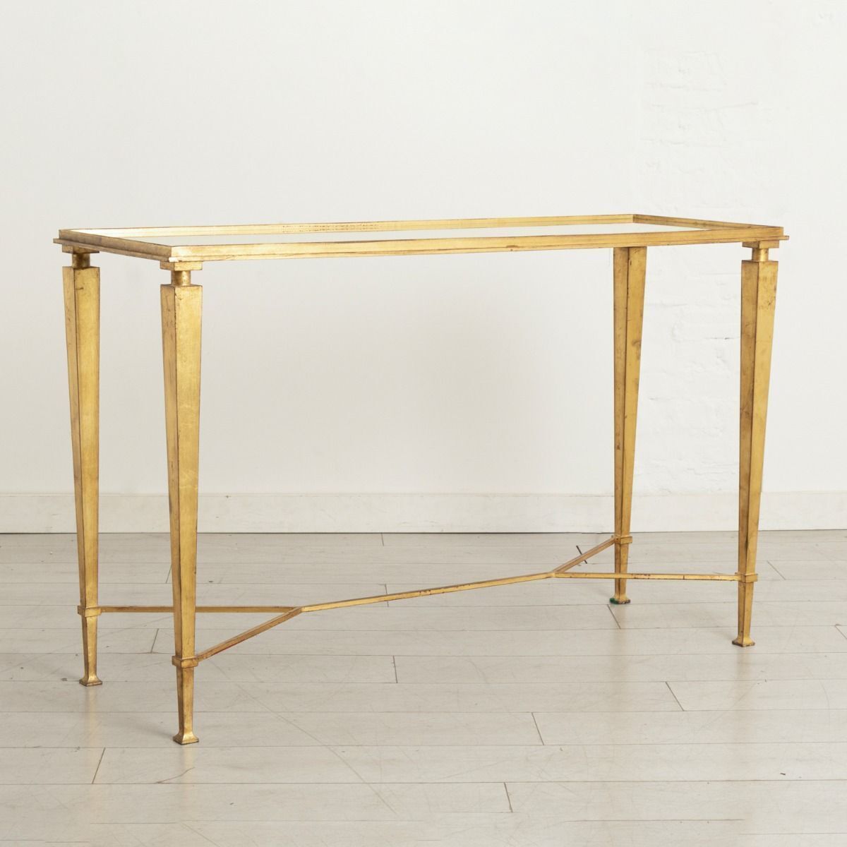 Antiqued Glass & Gilt Console Table In The Manner Of Maison Ramsay C.2005