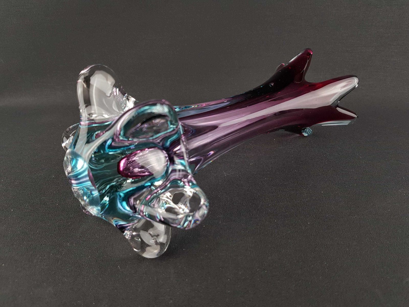 Vintage Murano Sommerso Glass Purple And Turquoise Vase Italian Art Glass 1960 70s photo buy