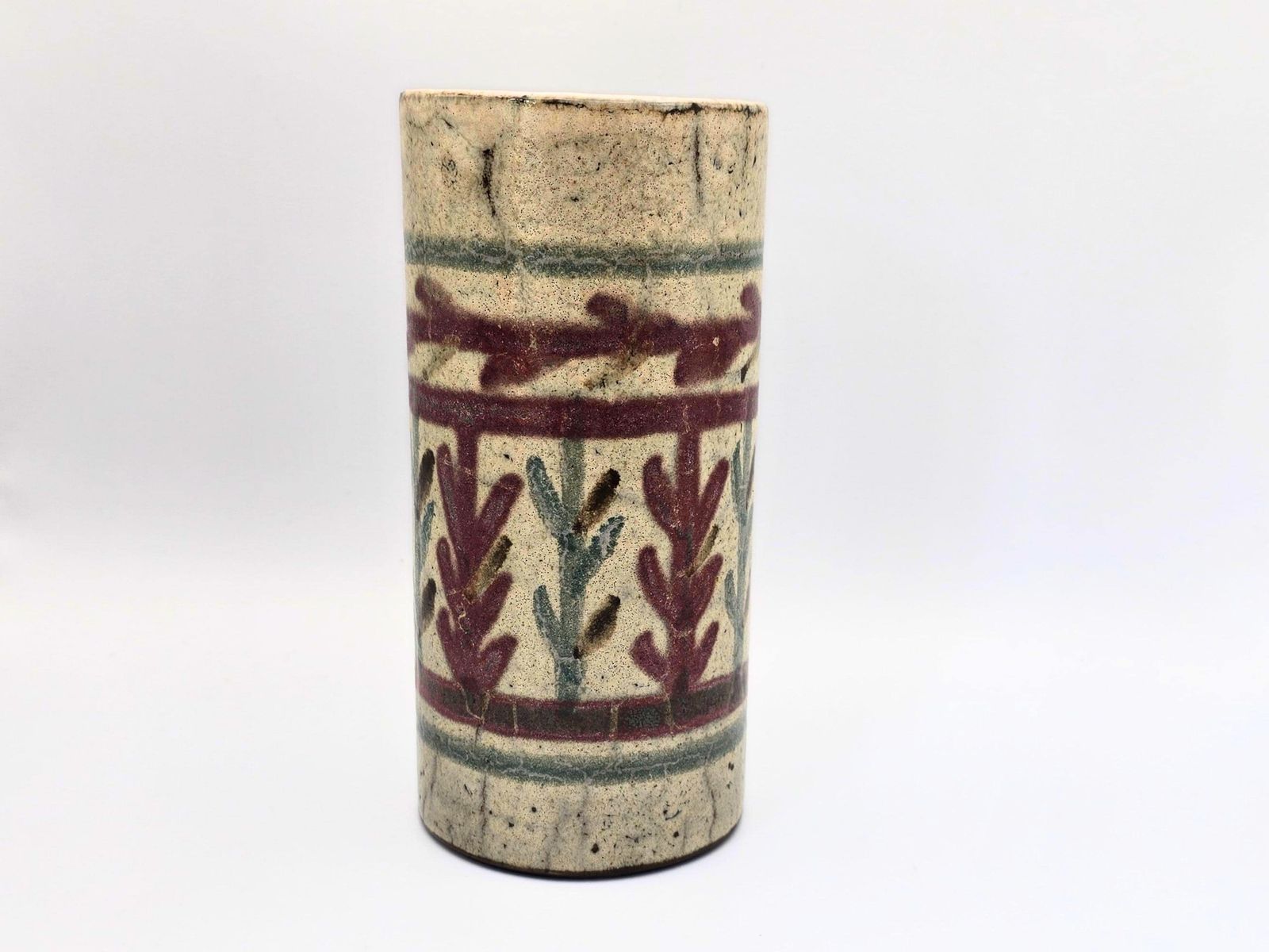 Mid Century French Roller Vase Gustave Reynaud For Le Mûrier Vallauris Studio Pottery   Floral Abstract photo furniture