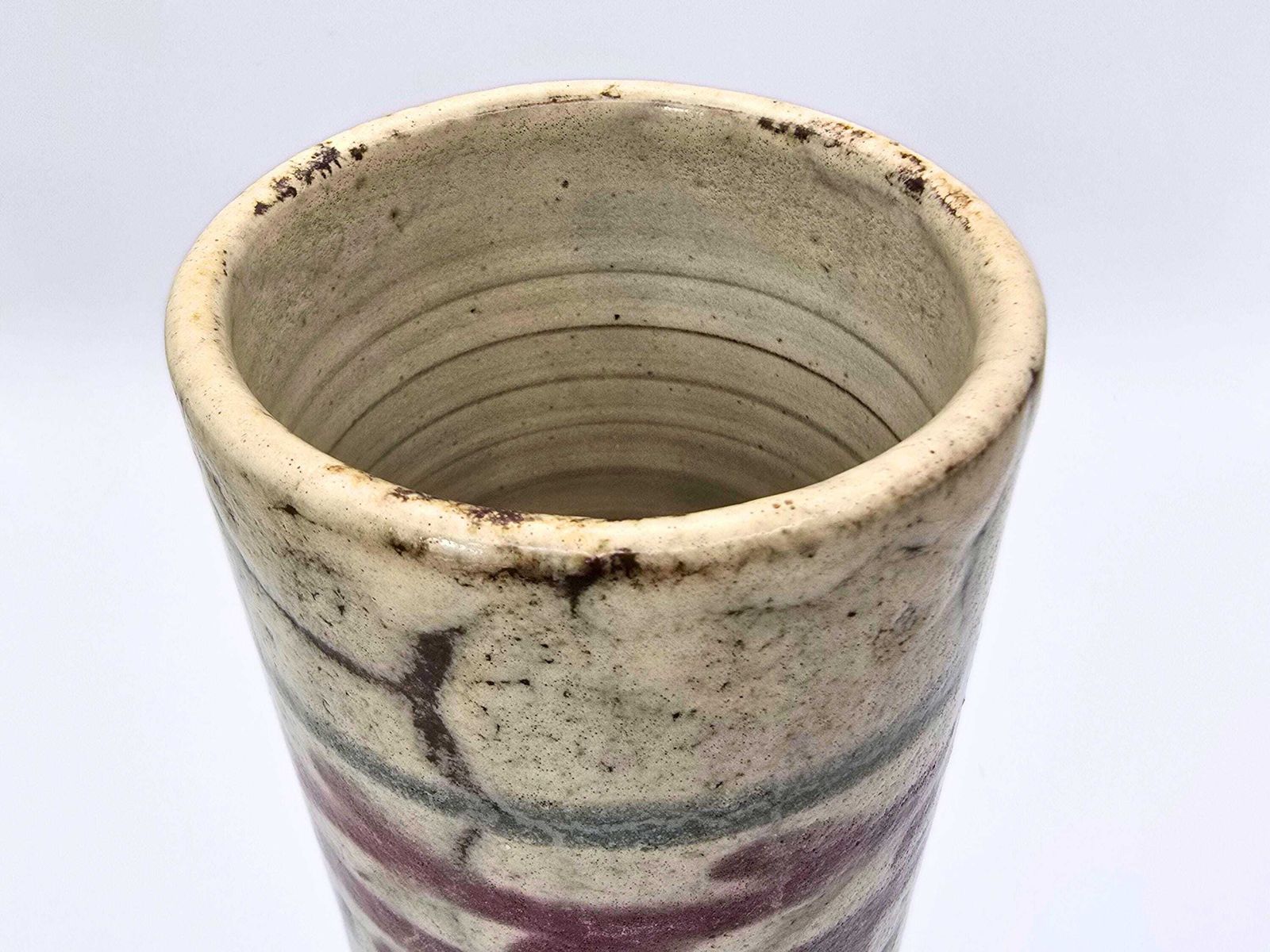 photo for sale Mid Century French Roller Vase Gustave Reynaud For Le Mûrier Vallauris Studio Pottery   Floral Abstract