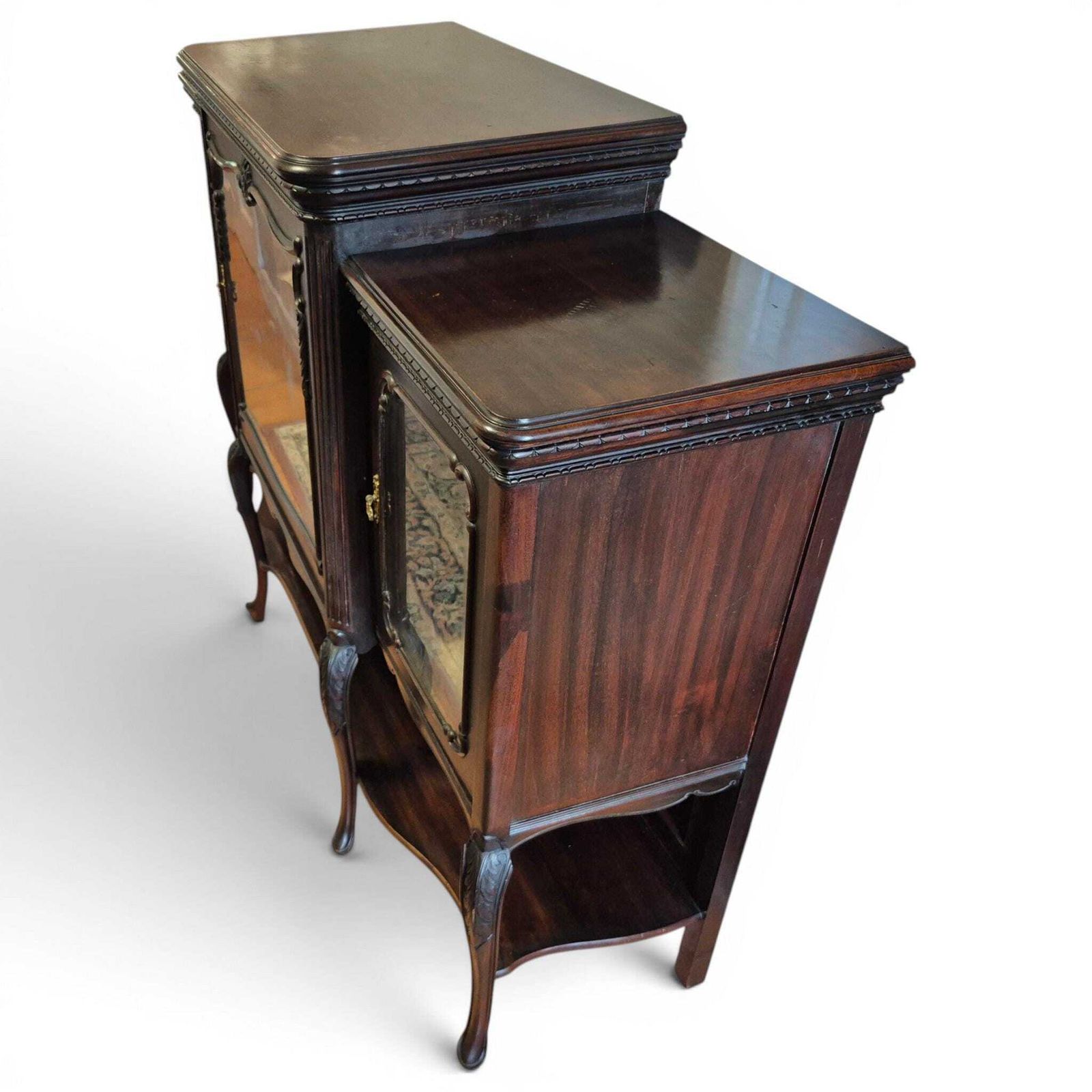 Antique Victorian Mahogany Glazed Bookcase Cabinet Mirror Back Display Cabinet By W. Walker & Sons photo 795.0