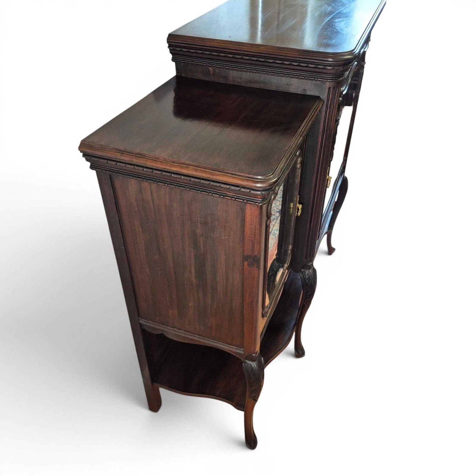 Antique Victorian Mahogany Glazed Bookcase Cabinet Mirror Back Display Cabinet By W. Walker & Sons photo vinterior