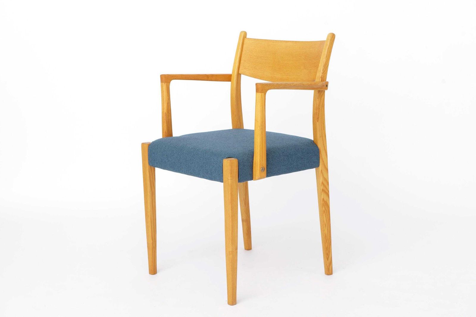 Vintage German Armchair 1960s, Mid Century Beechwood Chair With Blue Upholstery, Scandinavian Style Dining Chair, Single Chair photo 353.0
