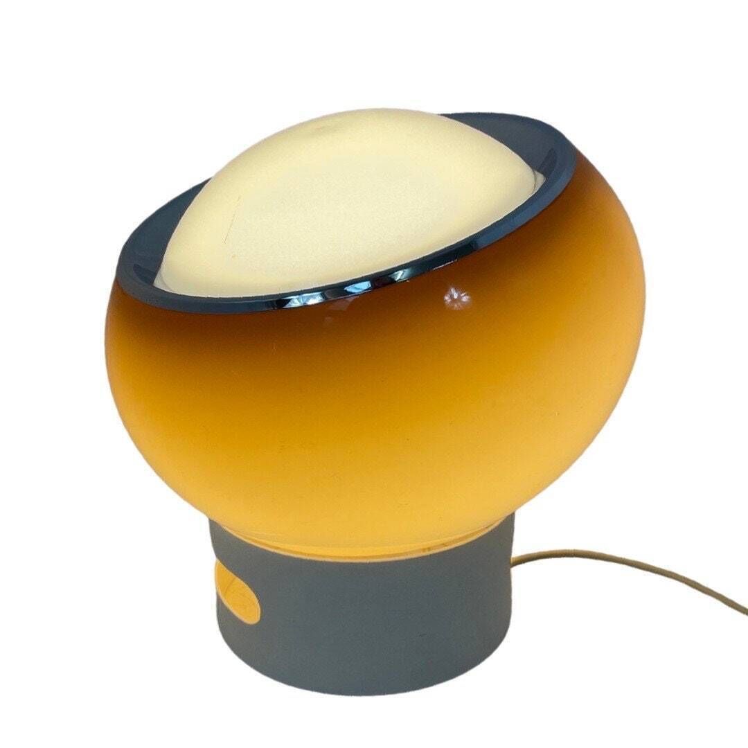 Guzzini   Lamp Model 'Clan'   Space Age Design, Italian Design, 70's   White Acrylic Base And Brown Shade