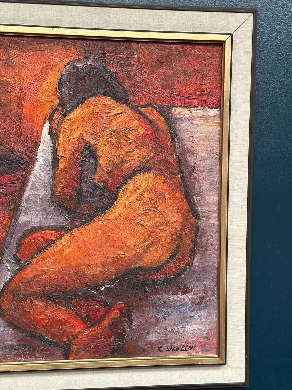 Original Italian Oil On Canvas – “Reclined Woman” By Renzo Ugolini – Vintage & Frame – 74 × 63 Cm (29.1" × 24.8") photo 445.0