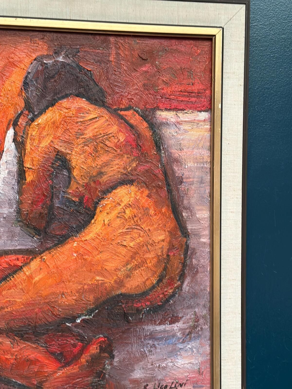 photo furniture Original Italian Oil On Canvas – “Reclined Woman” By Renzo Ugolini – Vintage & Frame – 74 × 63 Cm (29.1" × 24.8")