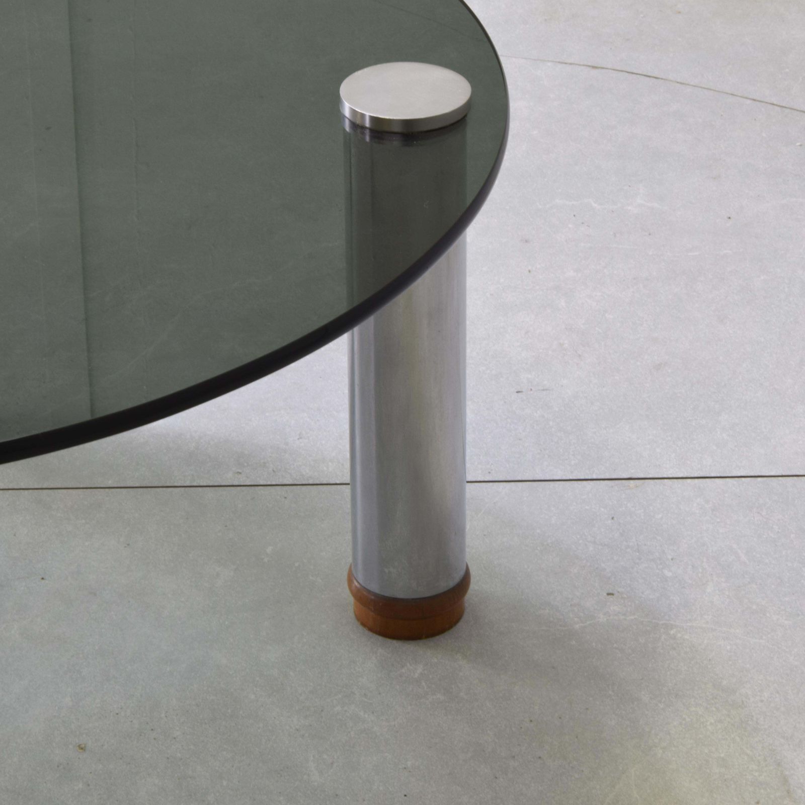Marco Zanuso For Zanotta Marcuso Round Coffee Table Smoked Glass Steel 1970s photo vinterior