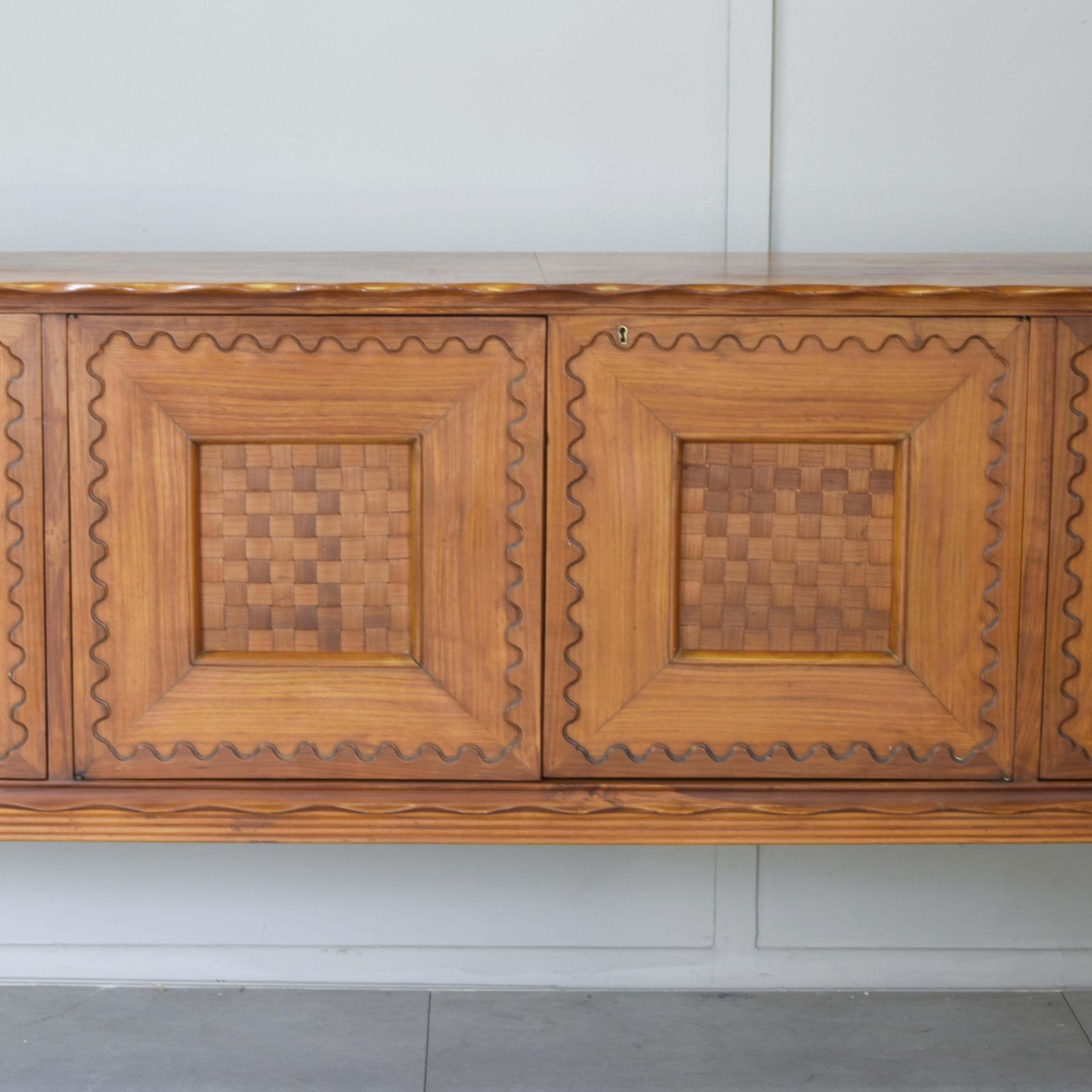 Paolo Buffa Fourdoor Walnut Credenza With Checkerboard Marquetry 1950s photo Furniture