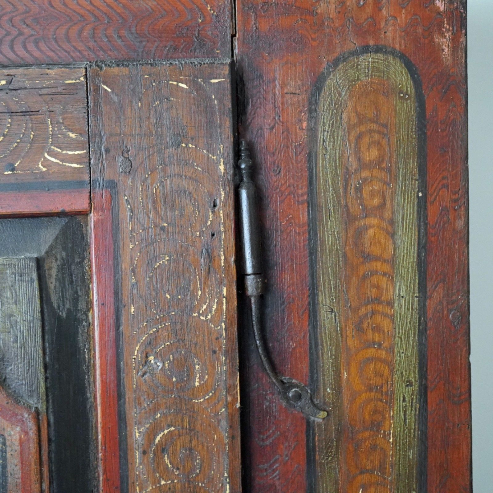 19th C. Painted Folk Art Bridal Cupboard, 1816 photo furniture