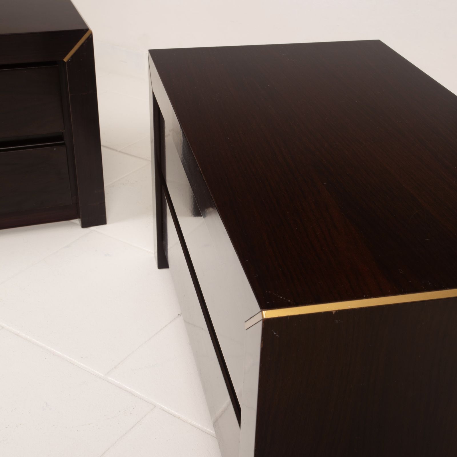 photo furniture Pair Of African Rosewood And Brass Bedside Tables For Fratelli Turri