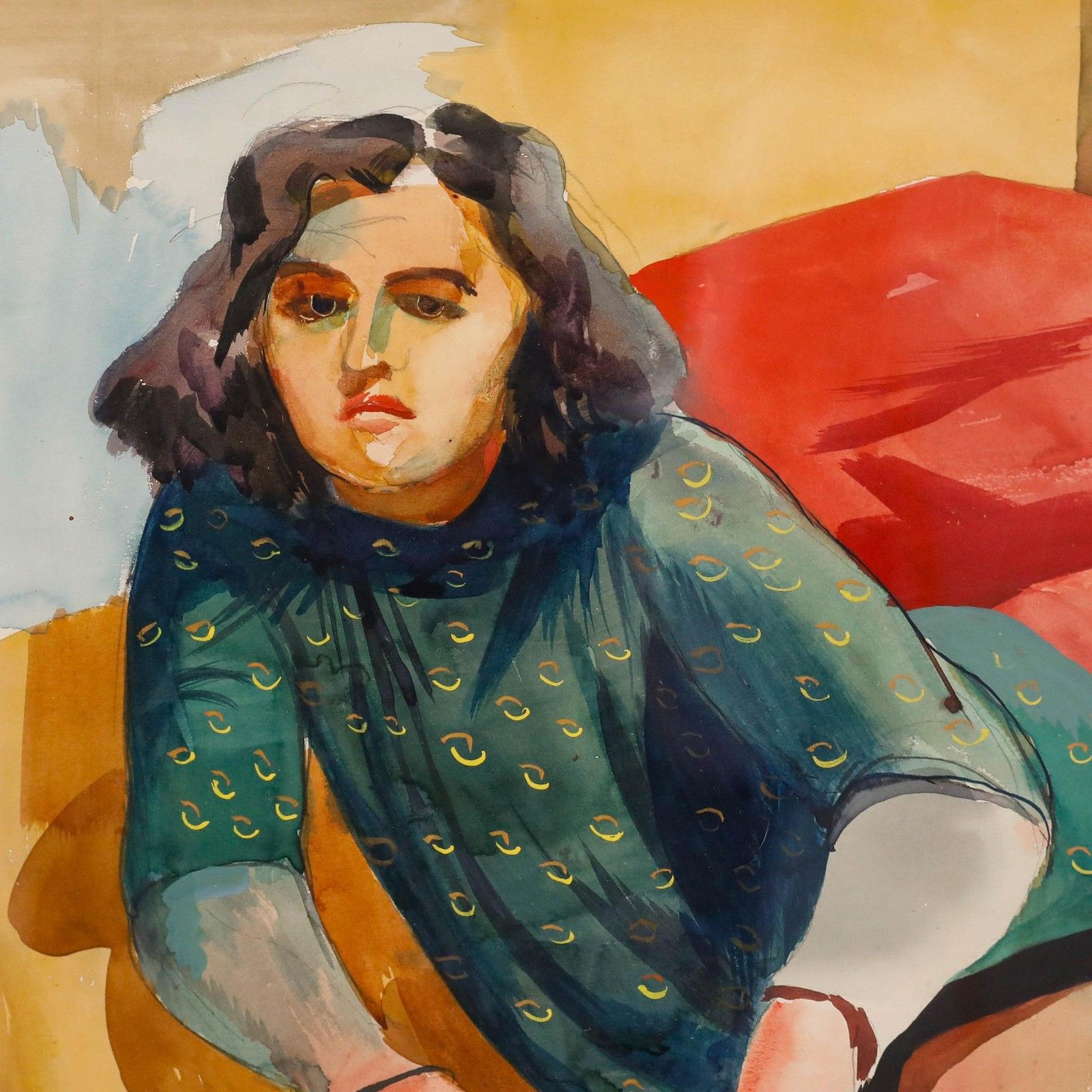 William Crosbie (1915 1999) Mid 20th Century Watercolour, Girl In Green Tunic photo Art
