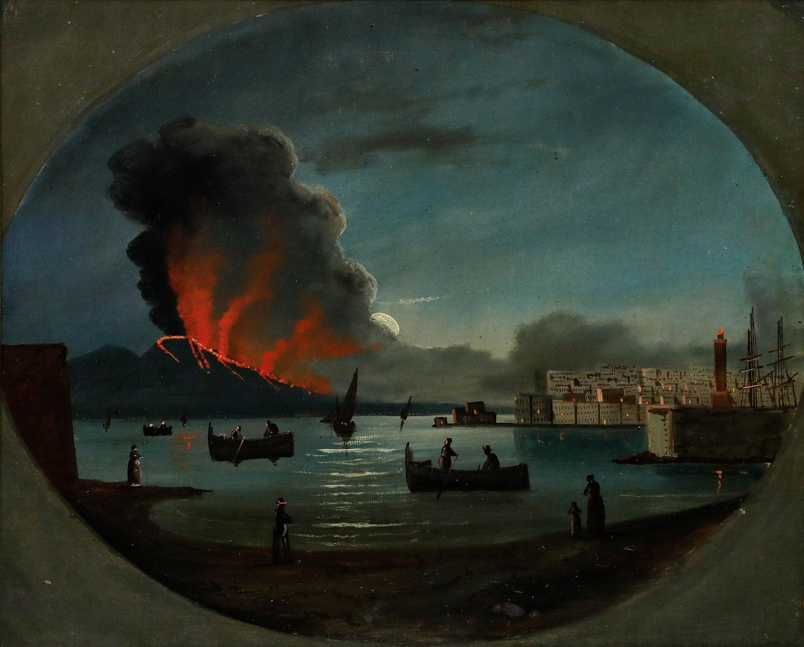 Neapolitan School 19th Century Oil Vesuvius Erupting photo furniture