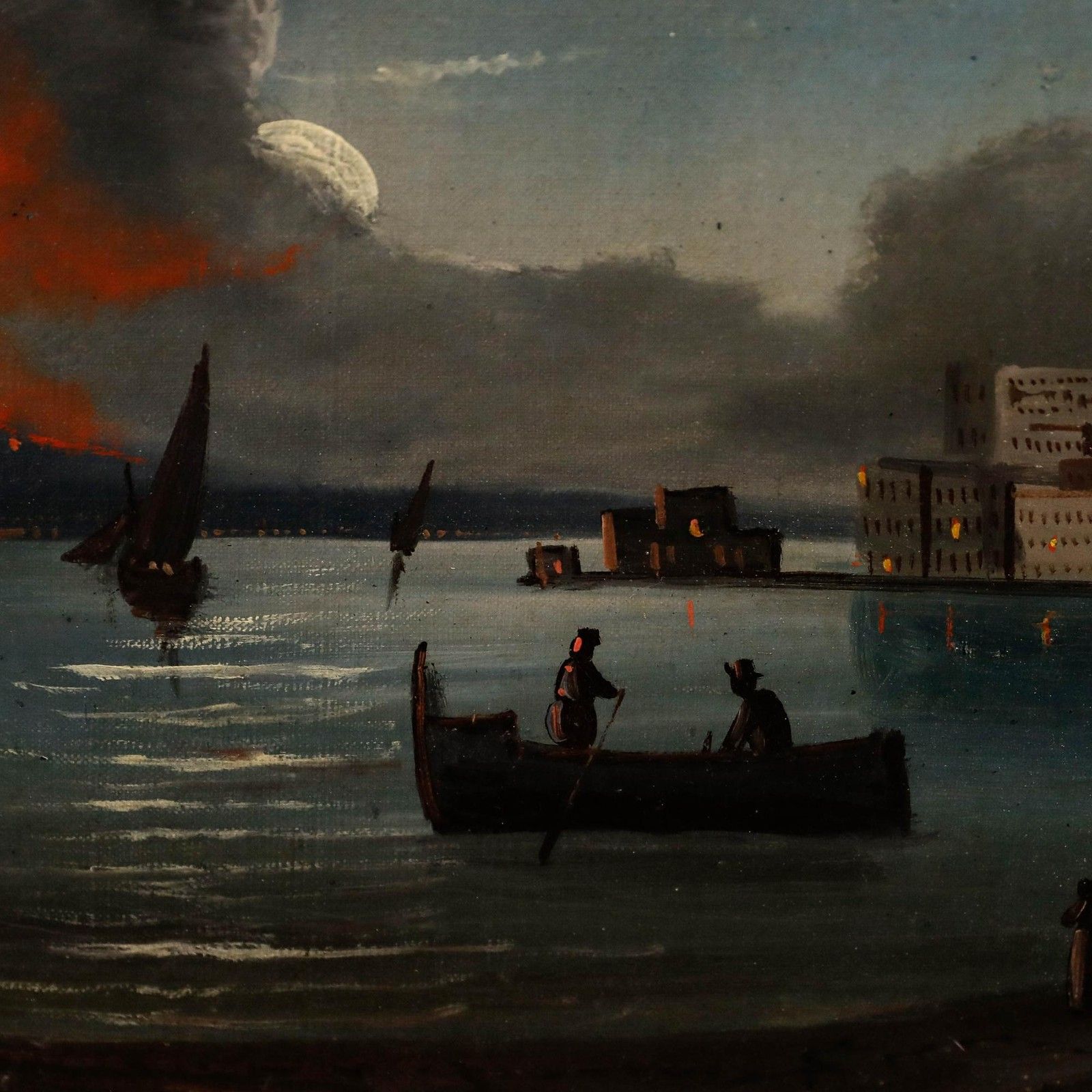 Neapolitan School 19th Century Oil Vesuvius Erupting photo 595.0