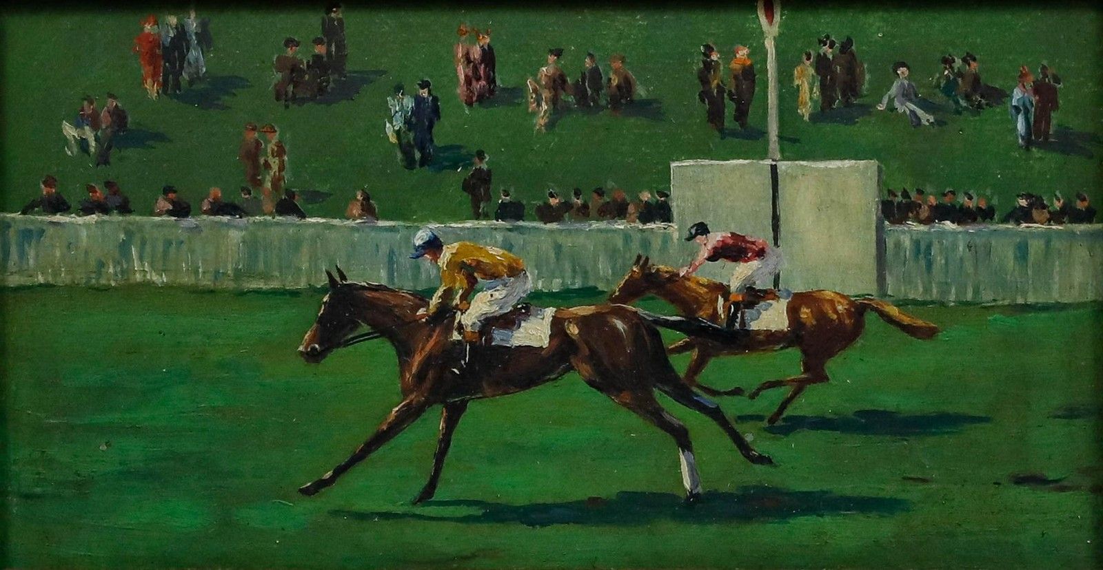 Framed Early 20th Century Oil At The Races photo furniture