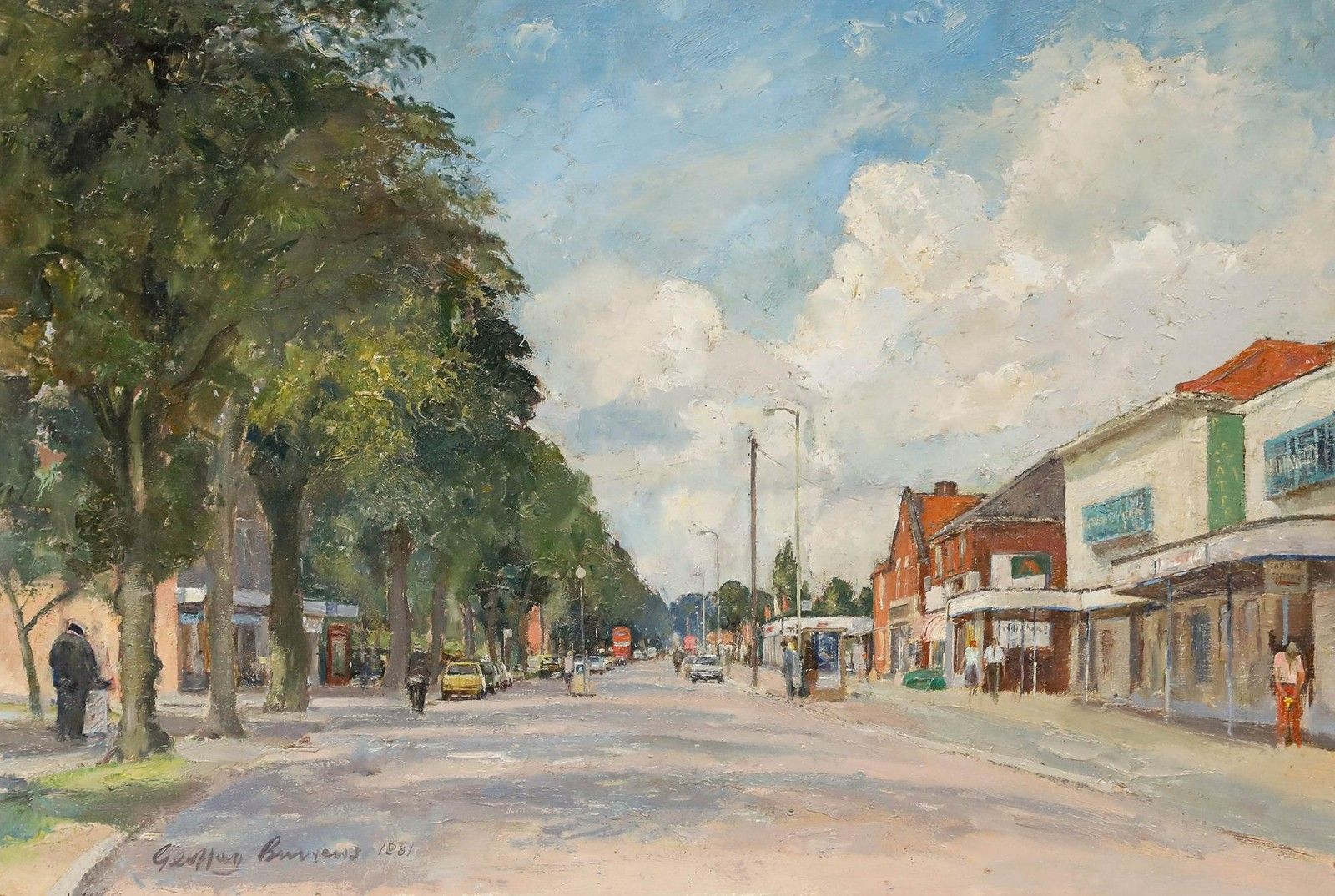 Geoffrey Burrows (1934 2023) 1981 Oil, The High Street photo furniture