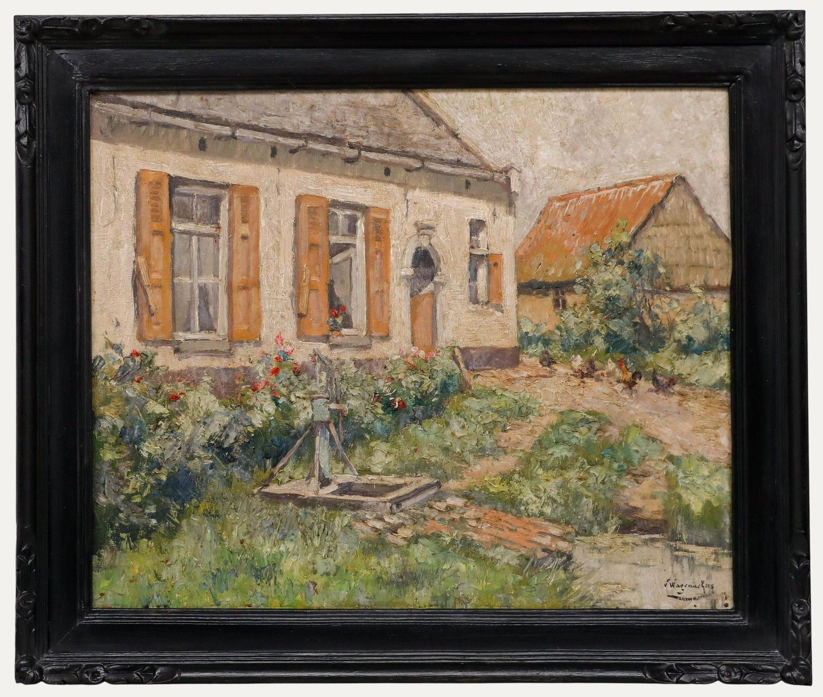 Victor Wagemaekers (1876 1953)  Belgian School Oil, Chickens In The Front Garden