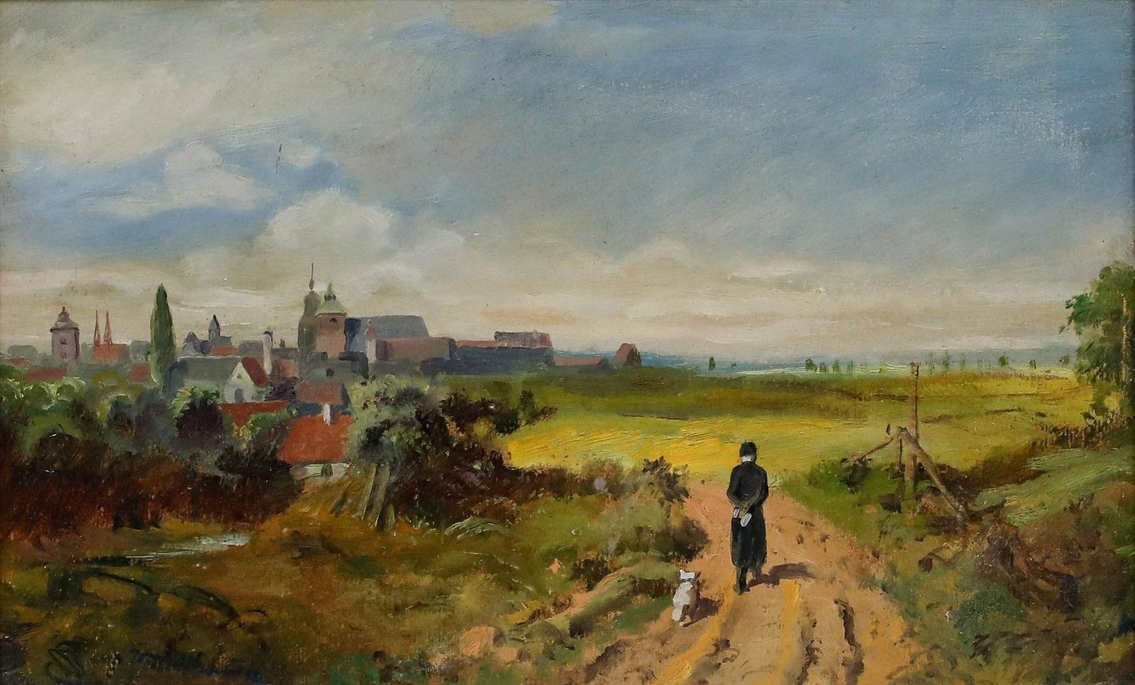 After Carl Spitzweg (1808 1885) Framed Oil, Walking Into Town photo furniture