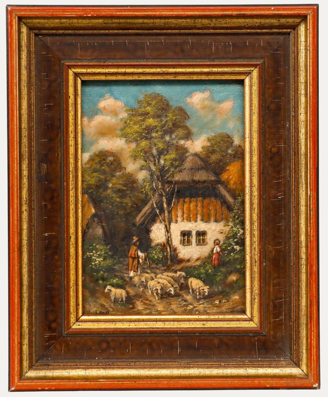 Heuberger Framed Late 19th Century Oil, Meeting The Shepherd