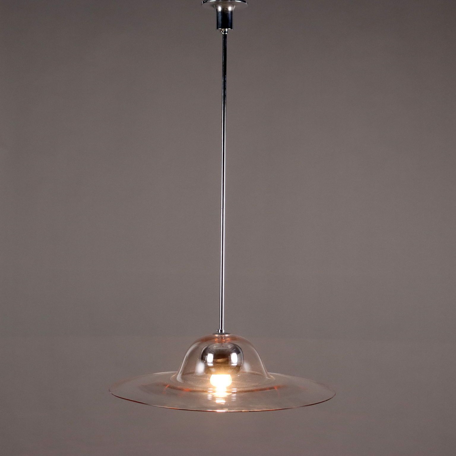 Vintage Ceiling Lamp Chromed Metal Glass Italy 1970s