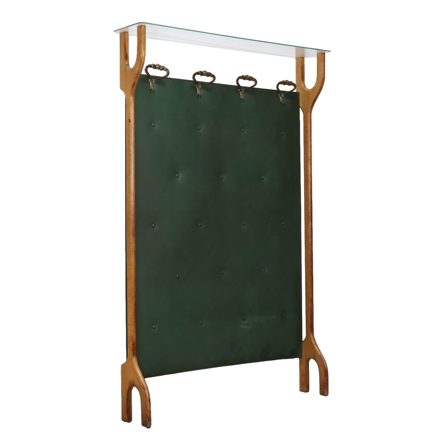 Porte-manteau vintage en laiton, simili-cuir et verre, Italie, années 1950