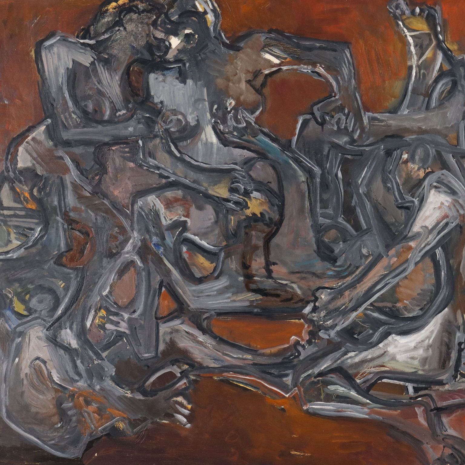Peinture moderne signée Orazi, huile sur toile, Têtes Paysage, 1975 photo for sale