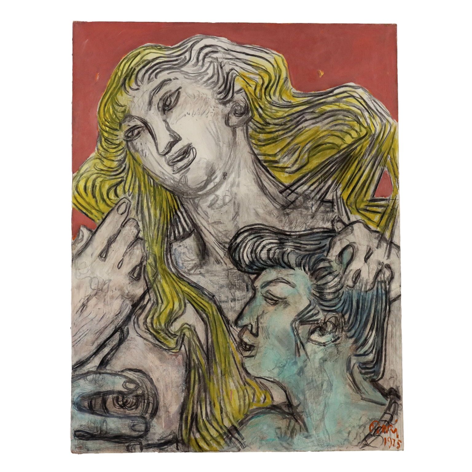 Figures Of Lovers Contemporary Painting Signed Orazi 1975